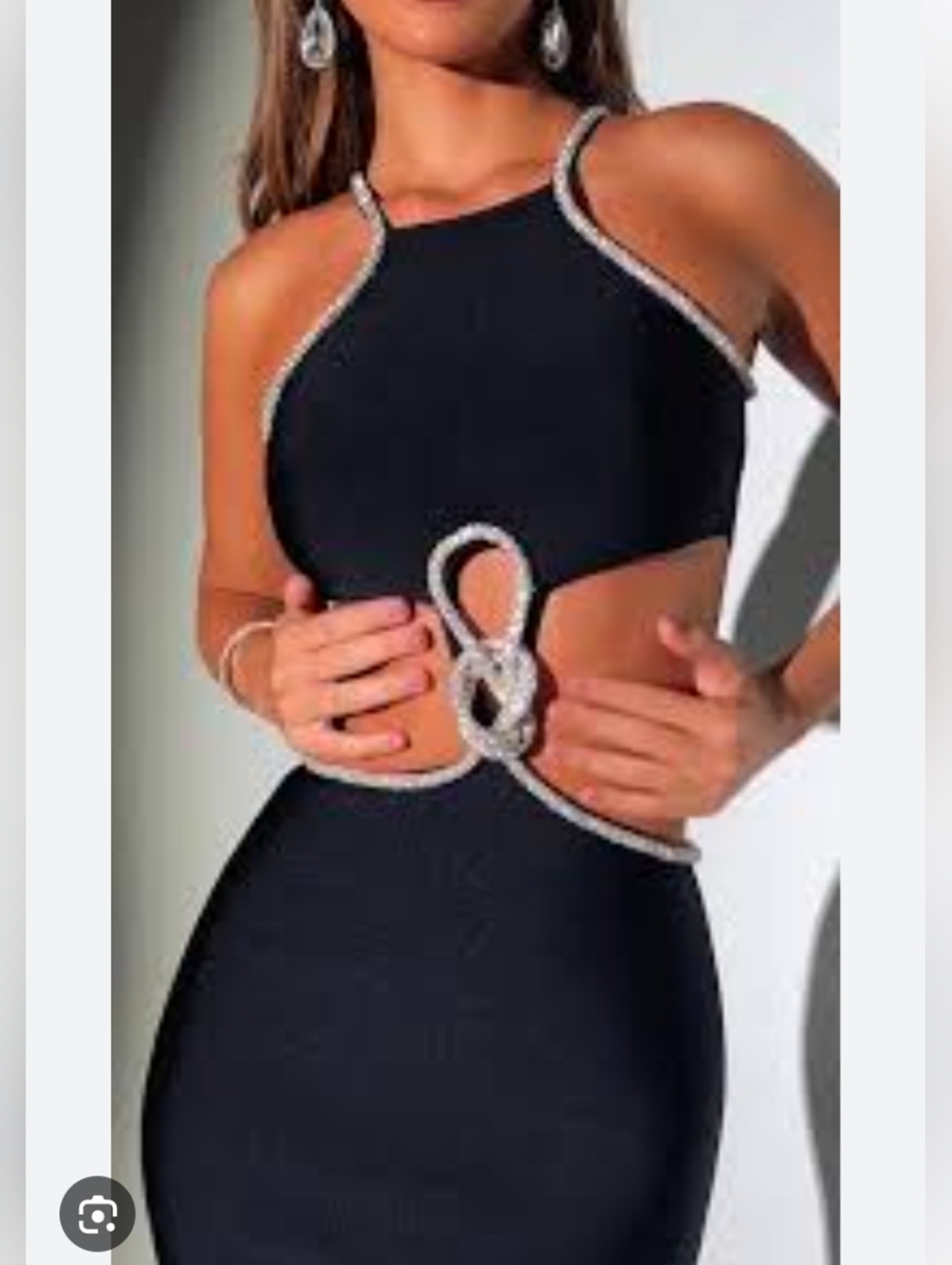 Black Two-Piece Cutout Evening Dress with Beaded Trim XS